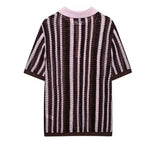 Brown and Pink Knitted Collar T-shirt