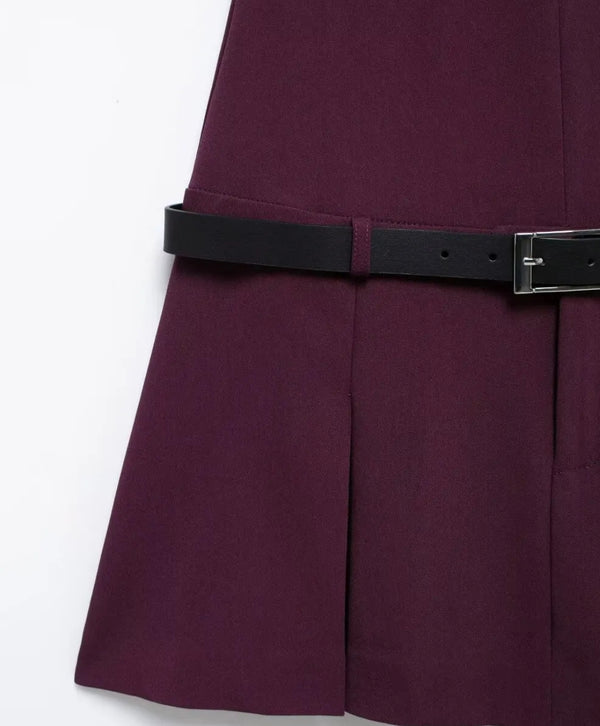 Belted Purple Burgundy Pinafore Dress