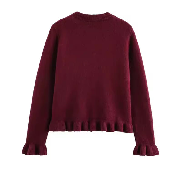 Burgundy Frill Cardigan