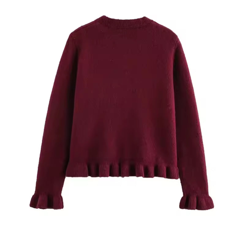 Burgundy Frill Cardigan