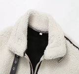 Cream warm winter autumn plush soft fur contrast jacket coat