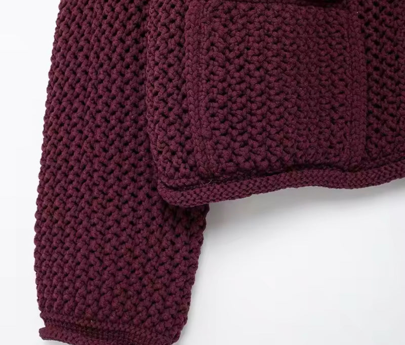 Burgundy Knitted Cardigan