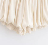 Pleated Cream Loose Shorts
