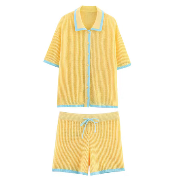 Shorts and Shirt Yellow and Blue Co Ord