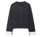 Dark Grey Knitted Cardigan with Shirt style Sleeve