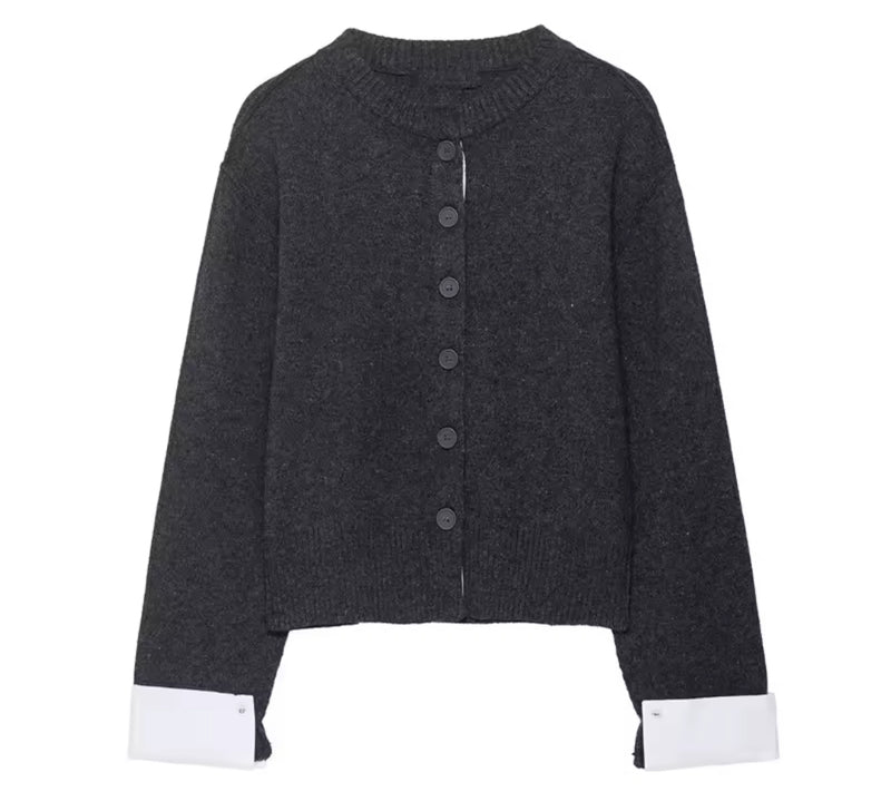 Dark Grey Knitted Cardigan with Shirt style Sleeve