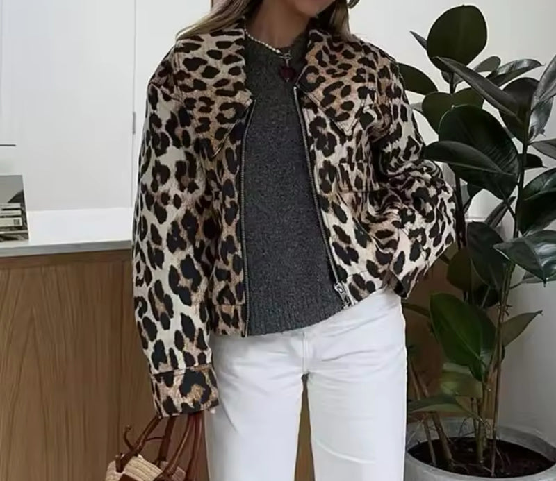 Leopard Print Jacket with Collar