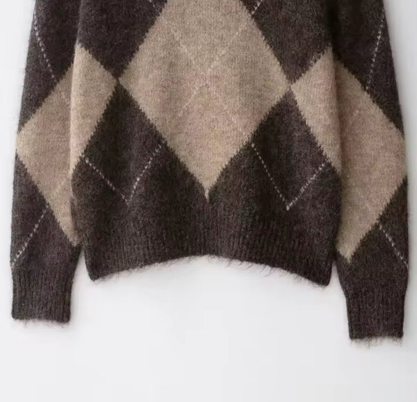 Brown Tone Off Shoulder Diamond Jumper