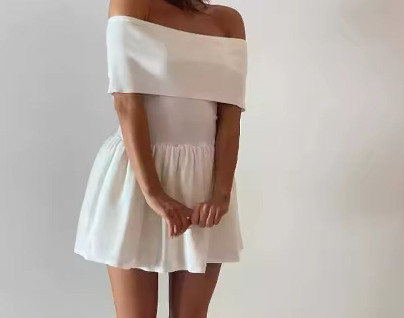 Off Shoulder Mini Dress in Cream