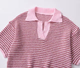 Pink Knitted Polo Shirt and Shorts Co Ord
