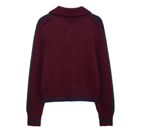 Burgundy and Blue Zip up Jumper