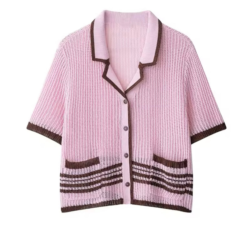 Pink Stripe Knitted Short Co Ord