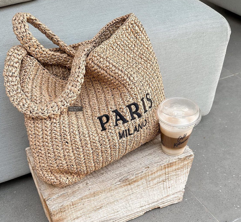 Beach Straw Bag Paris Milano Beige