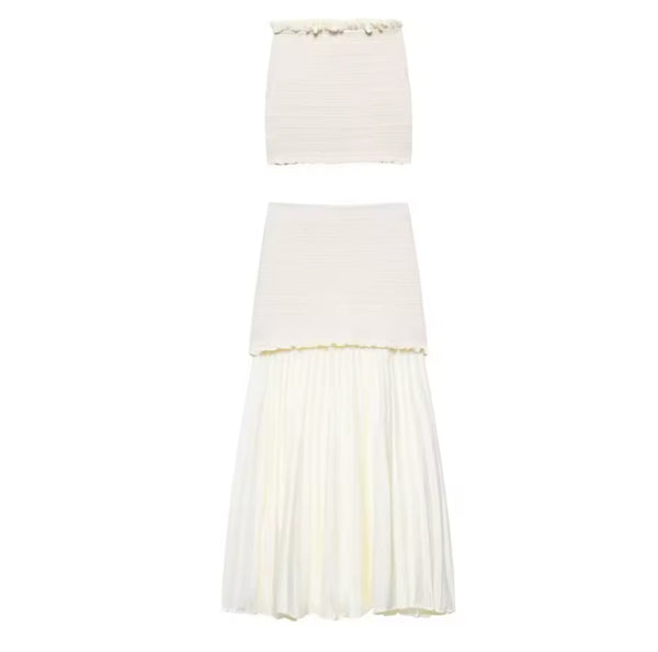 Beige Long Skirt and Top Flowey Co Ord