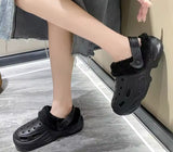 Rubber slip on fluffy mule shoes