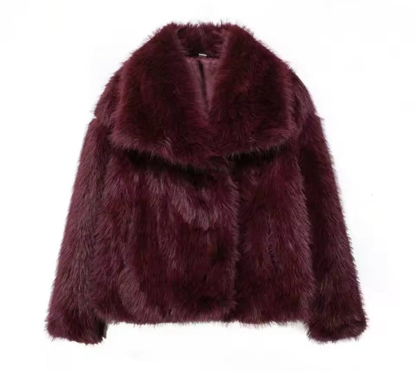 Burgundy Faux Fur Jacket