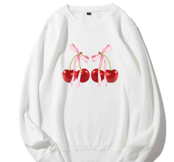 White Cherry Bow Sweatshirt