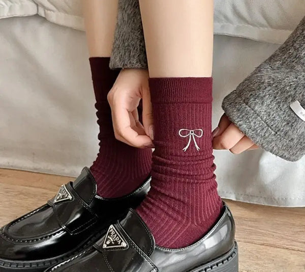 Burgundy Socks with Bow