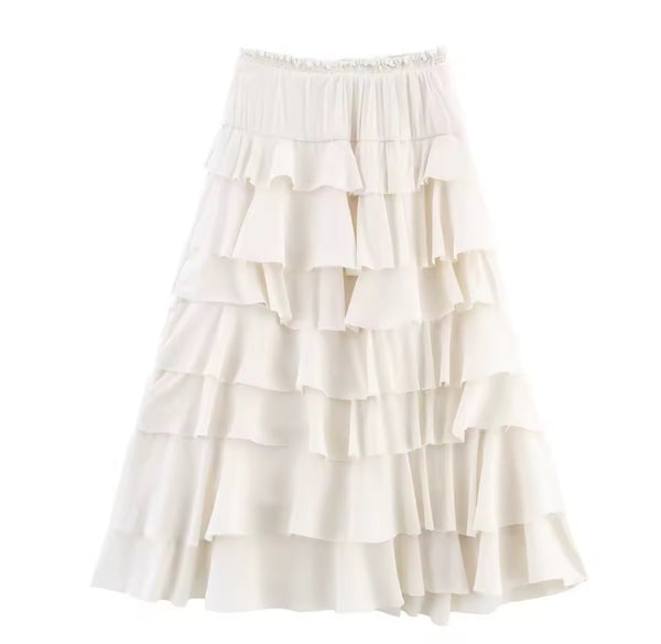 Milky White Ruffle Maxi Skirt
