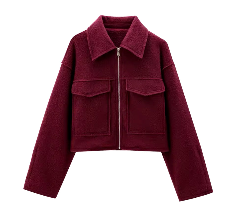 Burgundy Wool Jacket with Zip