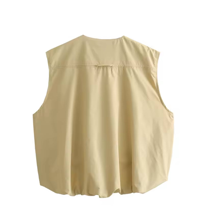 Sleeveless Pocket Beige Gilet