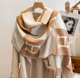 beige H Wool Scarf