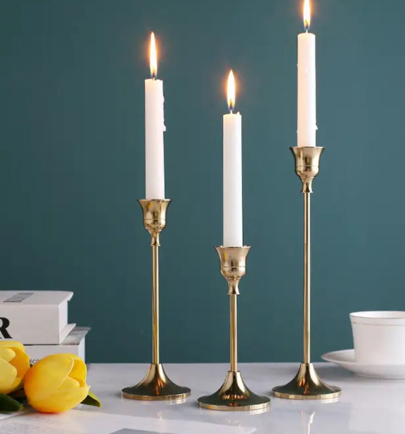 Set of Three Gold Candle Holders