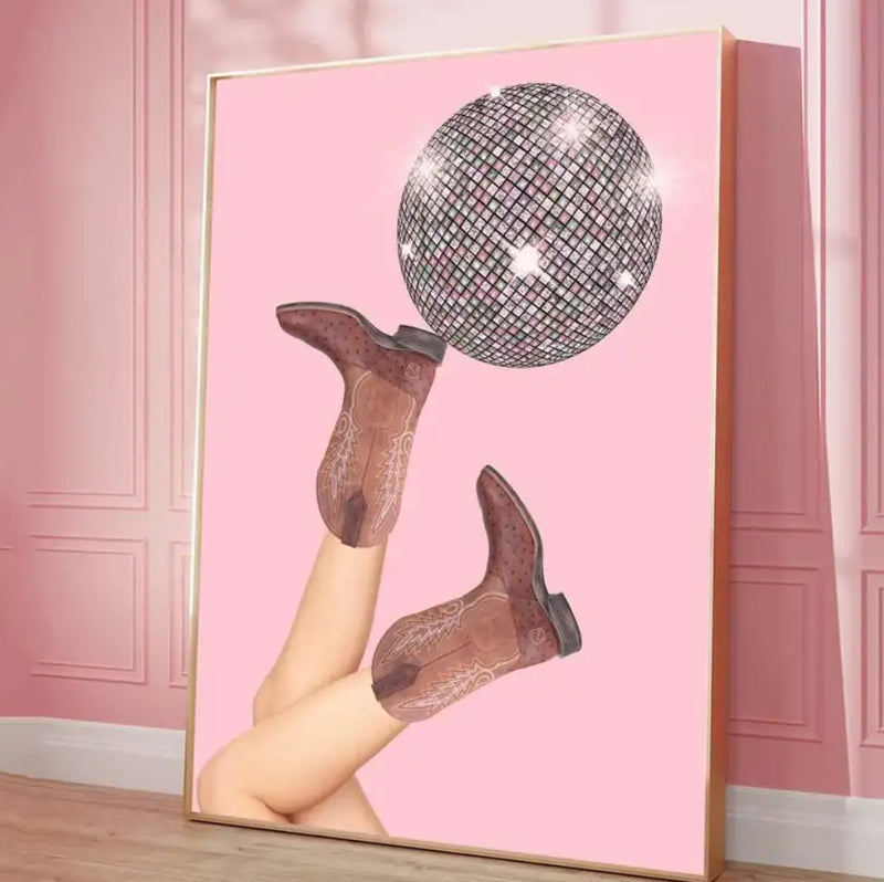 Cowboy Boots & Disco Ball Poster (not framed )