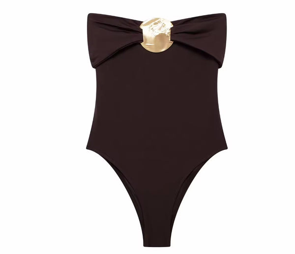 Brown Bodysuit with Gold Detail