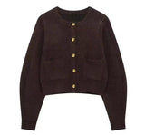 Brown Cardigan and Skirt Knitted Set