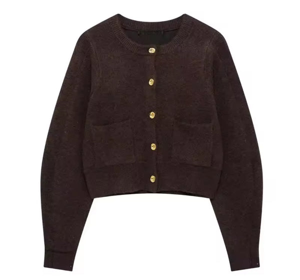 Brown Cardigan and Skirt Knitted Set