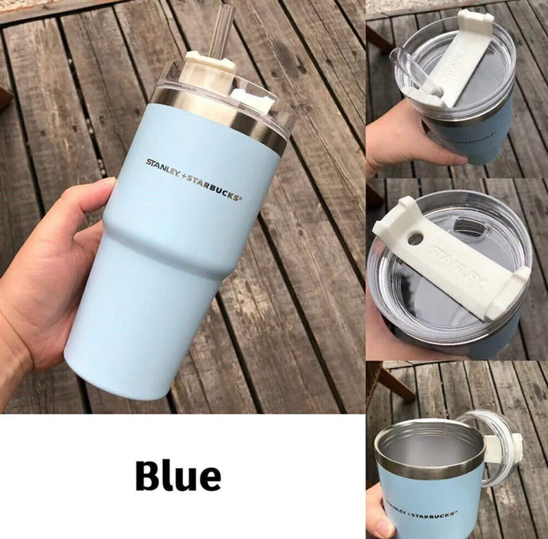 Blue Starbucks stainless steel vacuum car hold insulated straw cup