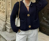 Navy Knit Cardigan Gold Buttons