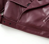 Faux Leather Belted Burgundy Jacket