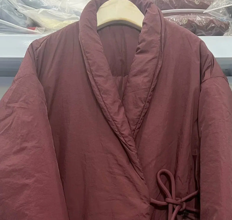 Burgundy Tie Up Puffer Jacket