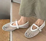 Mesh Toe Flat Shoes with Strap