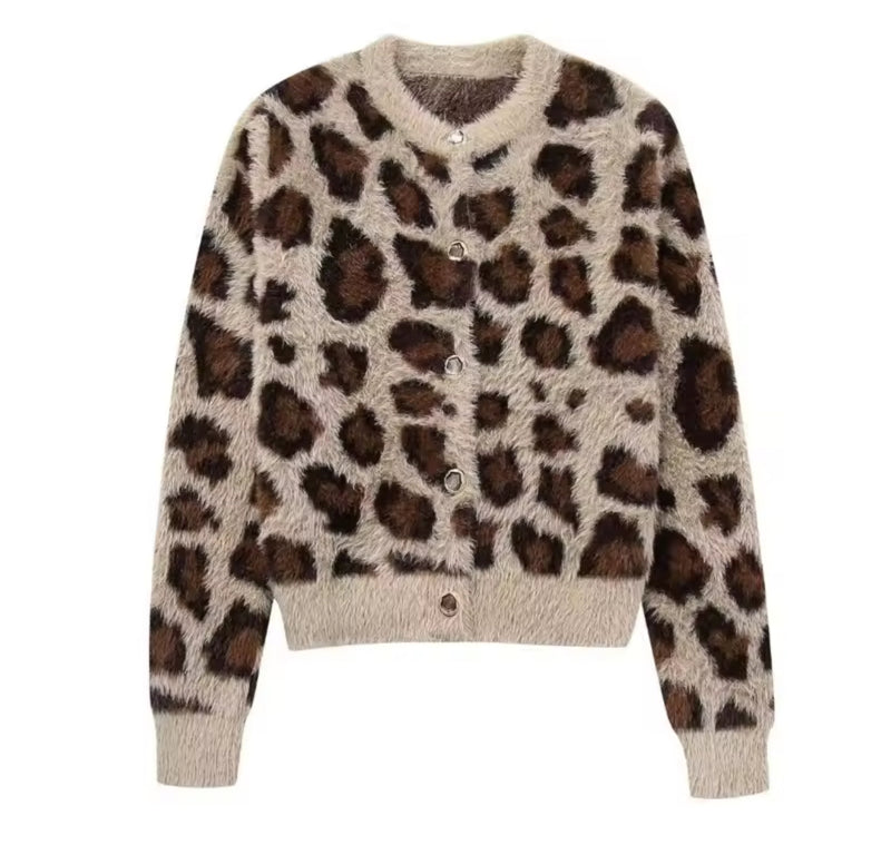 Leopard Print Fluffy Cardigan