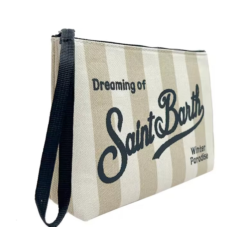 Green And White Stripe Clutch Bag