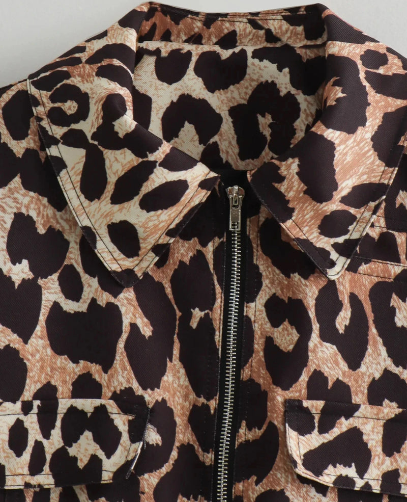 Leopard Print Jacket with Collar