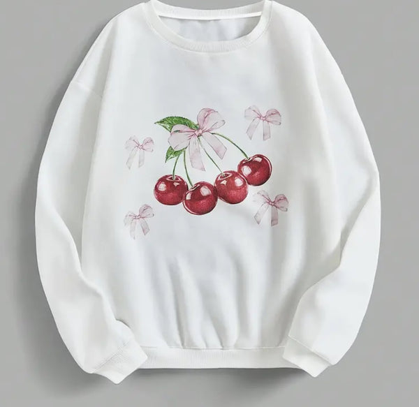 White Cherry Bow Sweatshirt