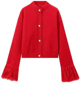 Red Cardigan with Fluff Sleeve