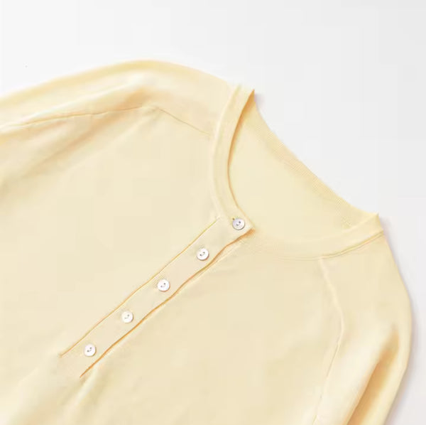 Yellow Henley Style Knitted Thin Jumper