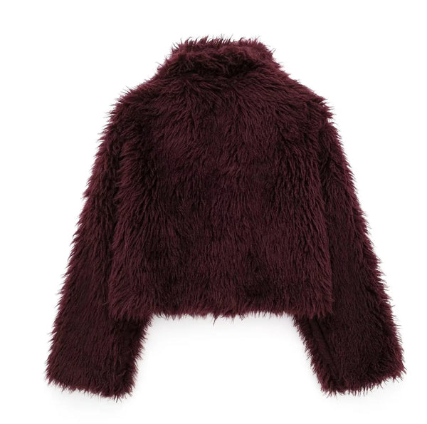 Shaggy Burgundy Faux Fur Jacket