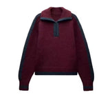 Burgundy and Blue Zip up Jumper