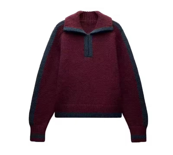 Burgundy and Blue Zip up Jumper