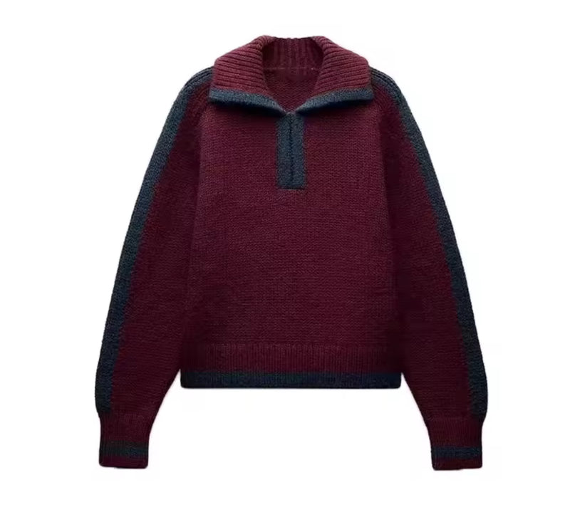 Burgundy and Blue Zip up Jumper