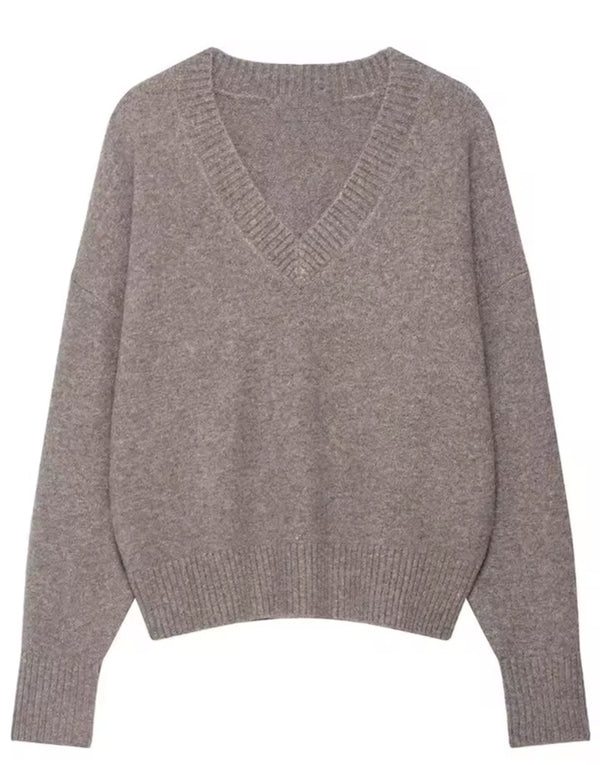 V Neck Oatmeal Knit Jumper