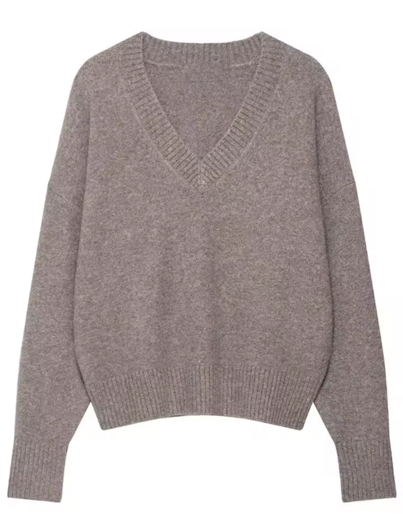 V Neck Oatmeal Knit Jumper