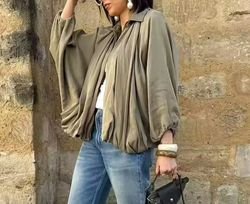 Pleated Satin Flowey Bomber