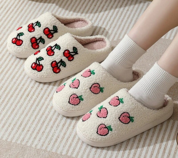 "Fruit Slippers with cherry design, perfect for women's comfort and style.